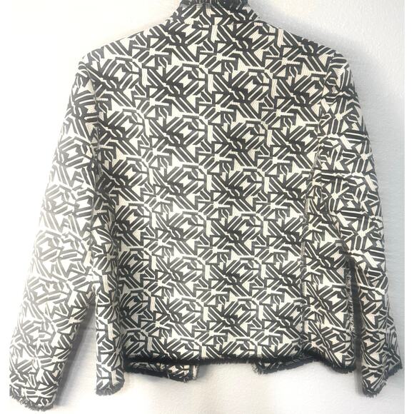 Valerie Stevens Blazer Jacket Women’s XL Black White Geometric Fringe Work Chic - Picture 8 of 9